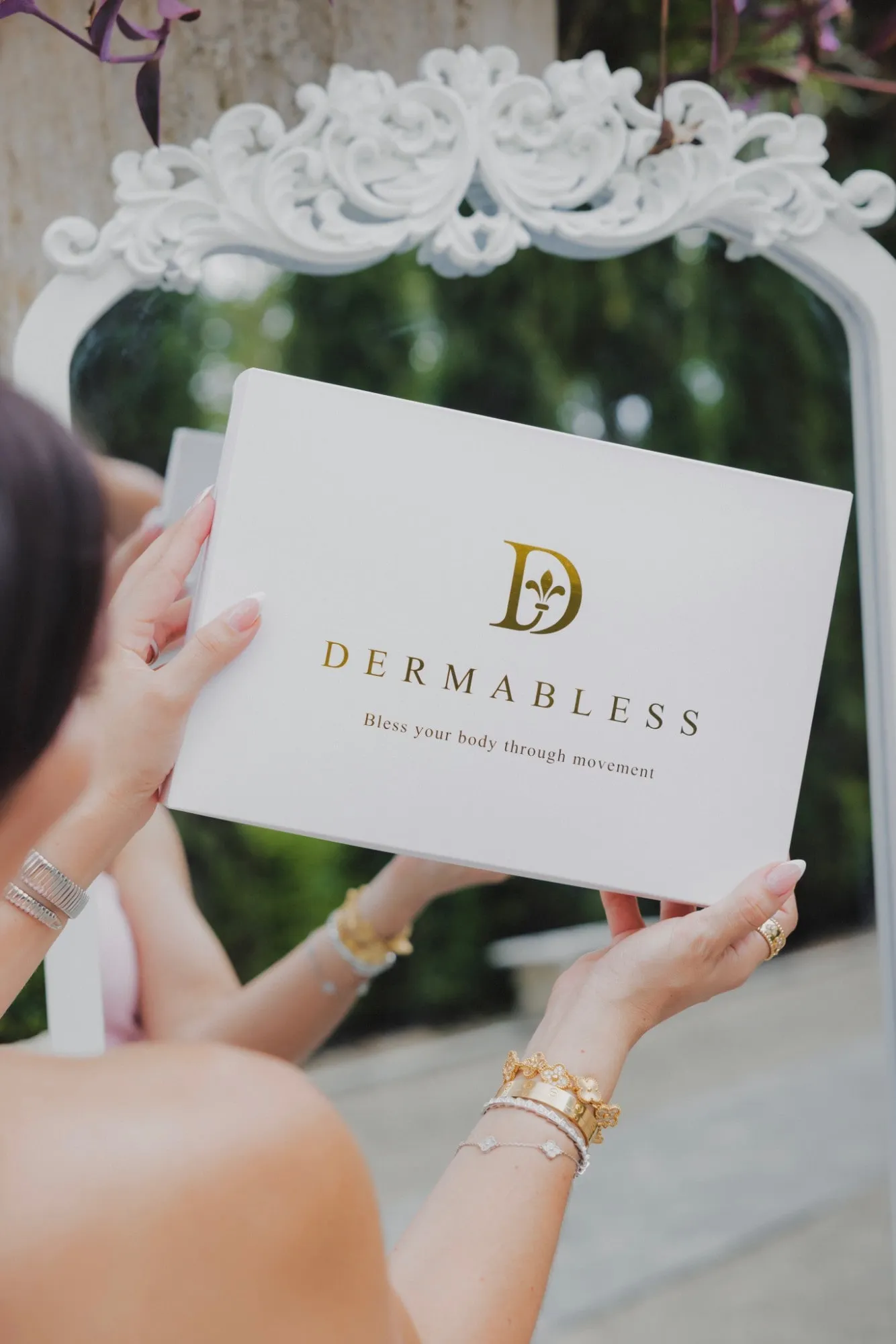 A Dermabless gift box with the tagline “Bless your body through movement”.